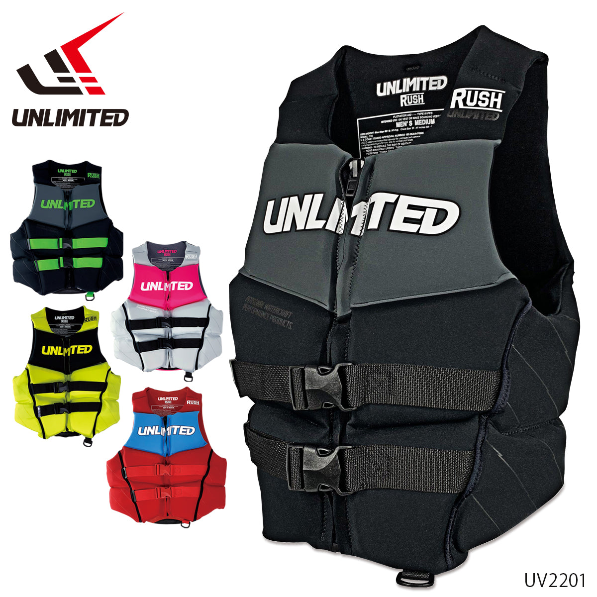 UNLIMITED RUSH UV2201 Life Jacket Watercraft Jet Ski Neoprene Small Boat Special Men's JCI Preliminary Inspection Life Jacket