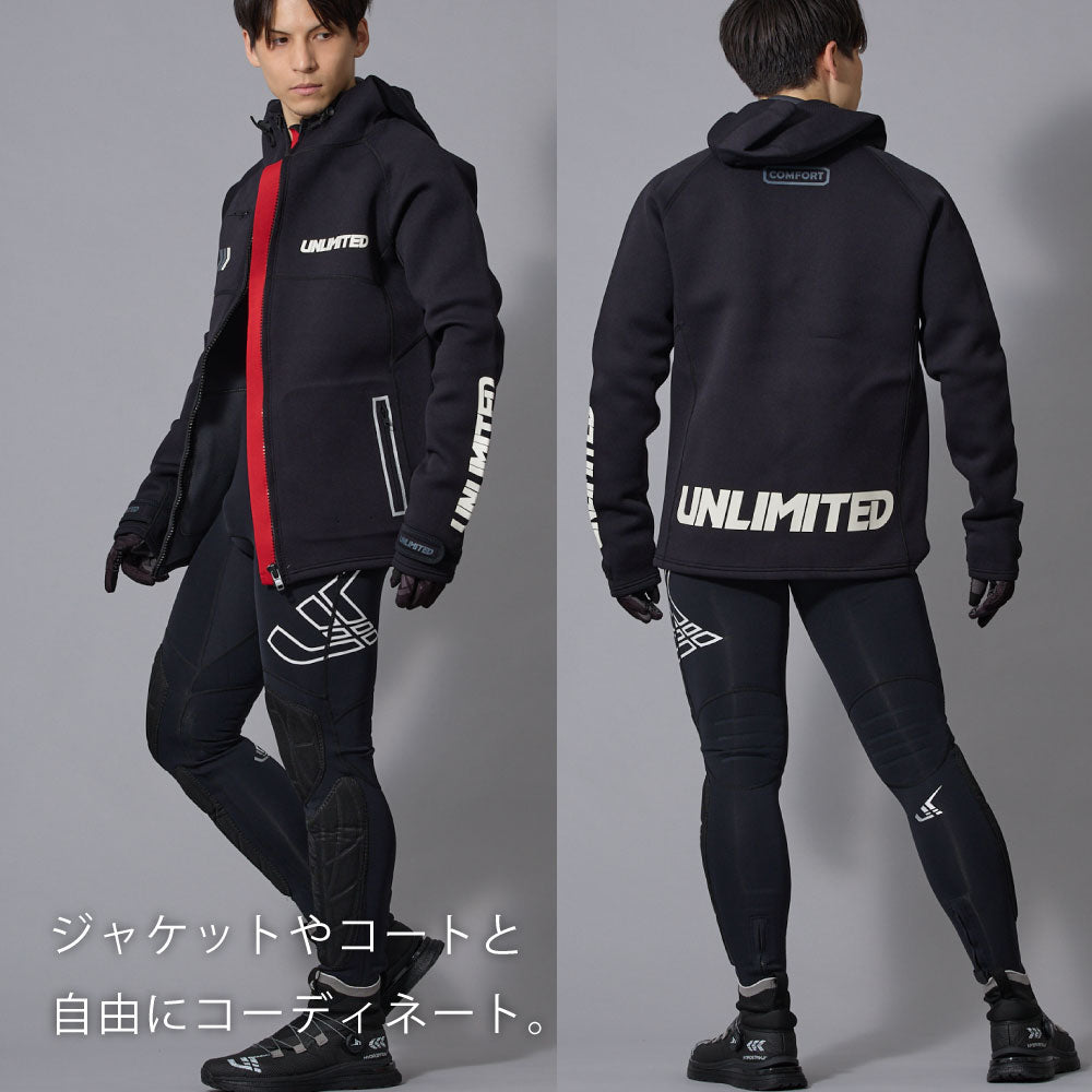 2025新作 UNLIMITED RUSH ハイブリッドジョン ウェットスーツ メンズ ジェットスキー パッド付 マリンスポーツ 水上バイク ジェットスキー UWJ0620