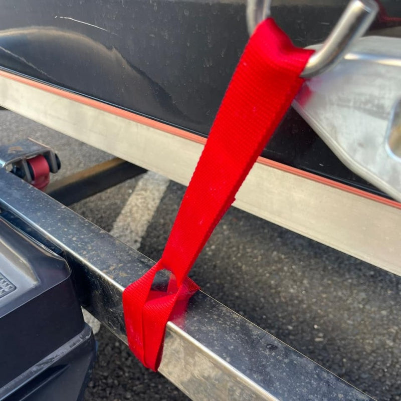 Tie-down sub-belt, 2 pieces, cargo fixation, lashing, extension, load collapse prevention, load stopper, boat trailer supplies, PWC trailer, loading platform related