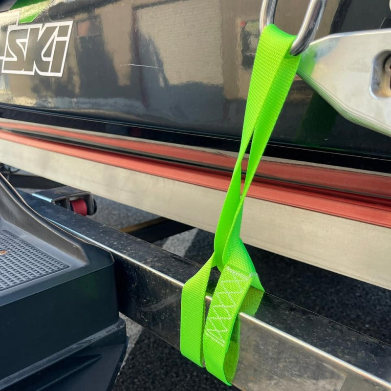 Tie-down sub-belt, 2 pieces, cargo fixation, lashing, extension, load collapse prevention, load stopper, boat trailer supplies, PWC trailer, loading platform related