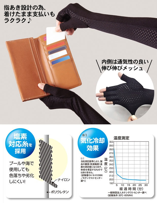 AQUA クール UVカット 436003 日焼け止め 指先自在 指あきアームカバー アルファックス 紫外線対策/UVカット/日焼け防止/レディース/プール/海/アウトドア】