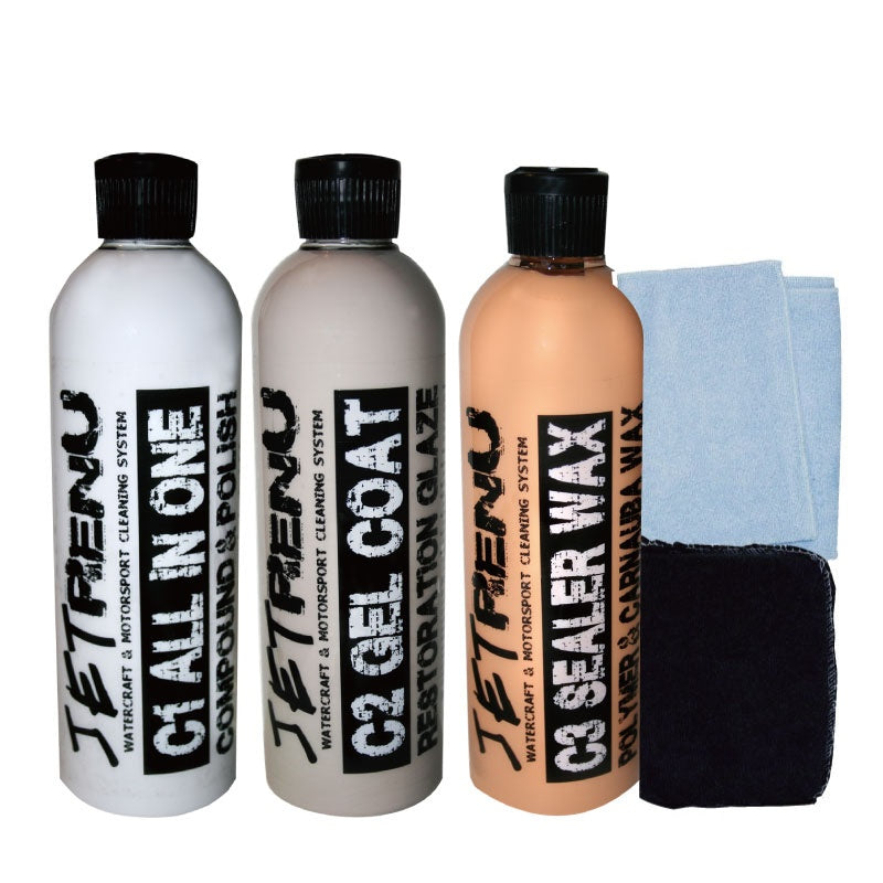JET RENU RESTORATION KIT Wax Compound Coating 3 Piece Set Jet Renu Professional Specification Boat Watercraft Bicycle Jet Ski Value Set Detergent
