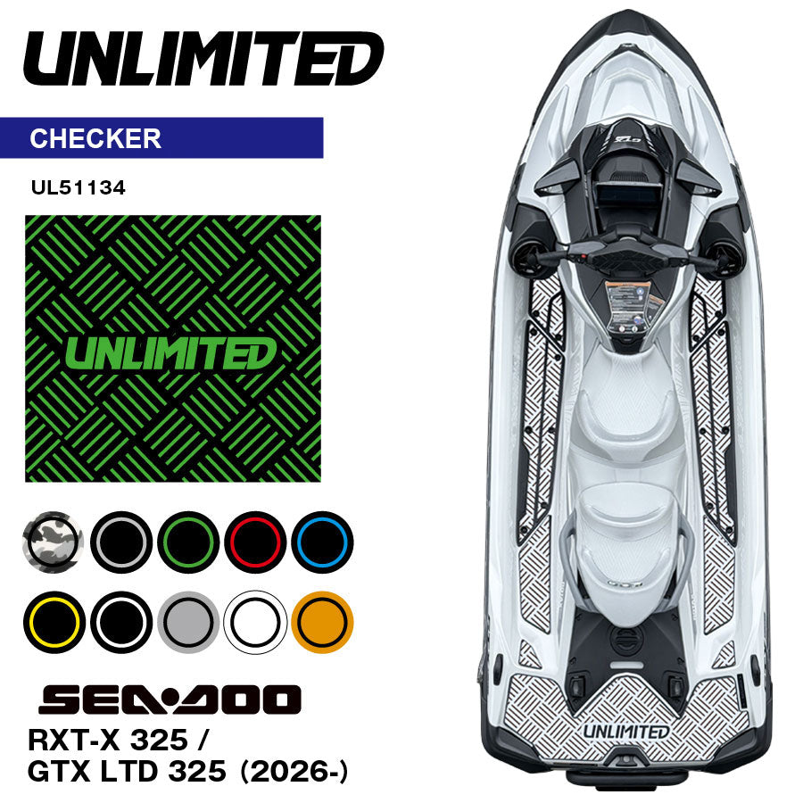 SEADOO デッキマット テープ付き  RXT-X 325 (26-)  / GTX LTD 325 (26-)  UL51124 チェッカー UNLIMITED シードゥ  BOMBARDIER  ジェットスキー